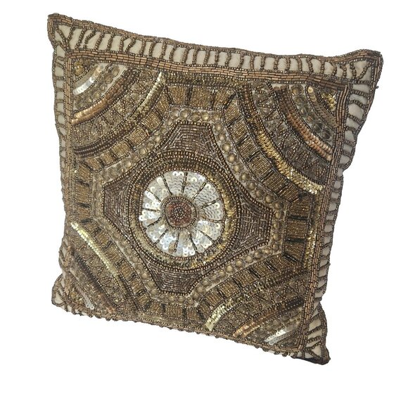 Pier 1 Gold Metallic Calico Medallion Pillow Small - Picture 1 of 8
